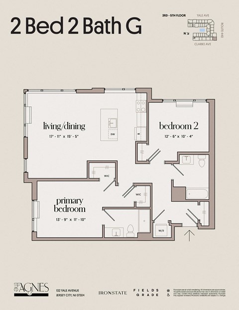 Floor plan for 2 beds, 2 baths, 1132 sqft